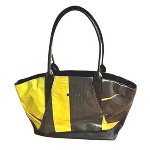 Rareform Mini Tessa Tote Yellow Black Recycled Eco-Conscious Billboard Vinyl Bag